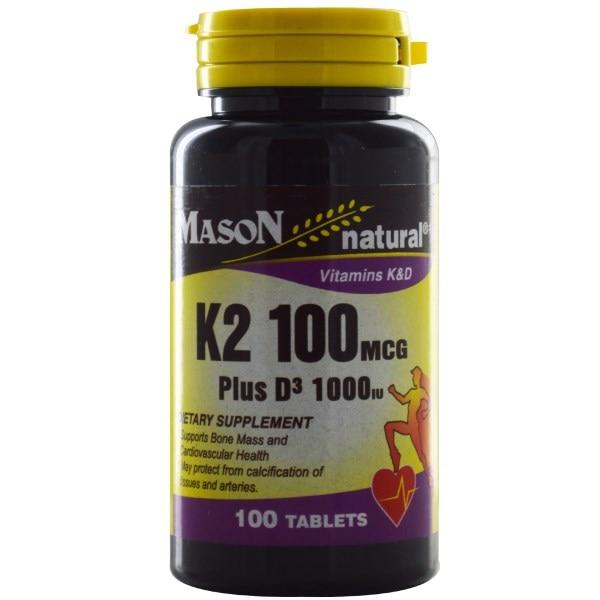 Mason Naturals, K2 Плюс D3, 100 мкг/1000 МО, 100 таблеток