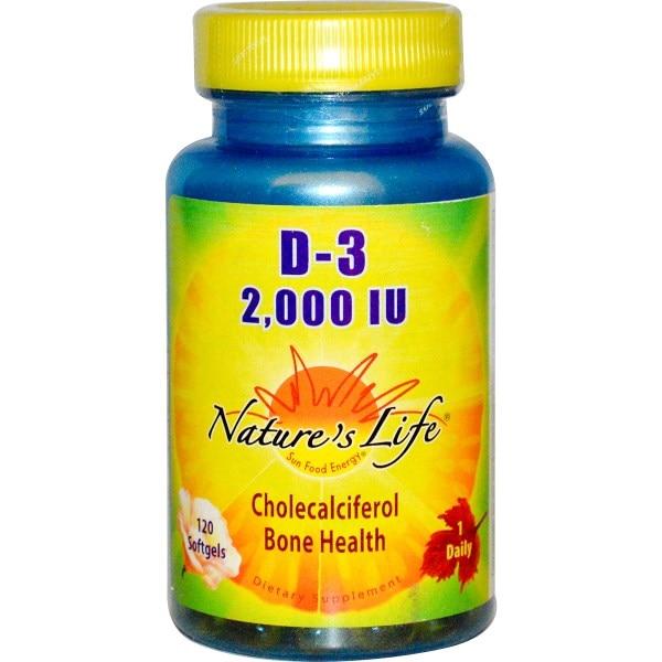 Natures Life, D-3, 2000 МО, 120 м'яких желатинових капсул