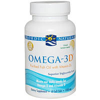 Nordic Naturals, Омега-3D, лимонный, 1000 мг, 60 мягких капсул