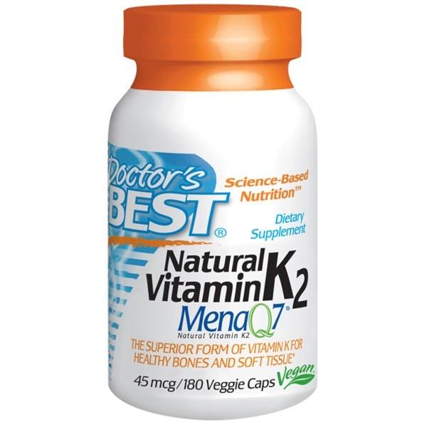 Doctors Best, Натуральный витамин K2, Mena Q7, 45 мкг, 180 капсул на растительной основе - фото 1 - id-p523439412