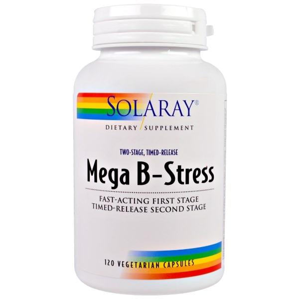 Solaray, Mega B-Stress, двоетапний, пролонговану час, 120 капсул вегетаріанських
