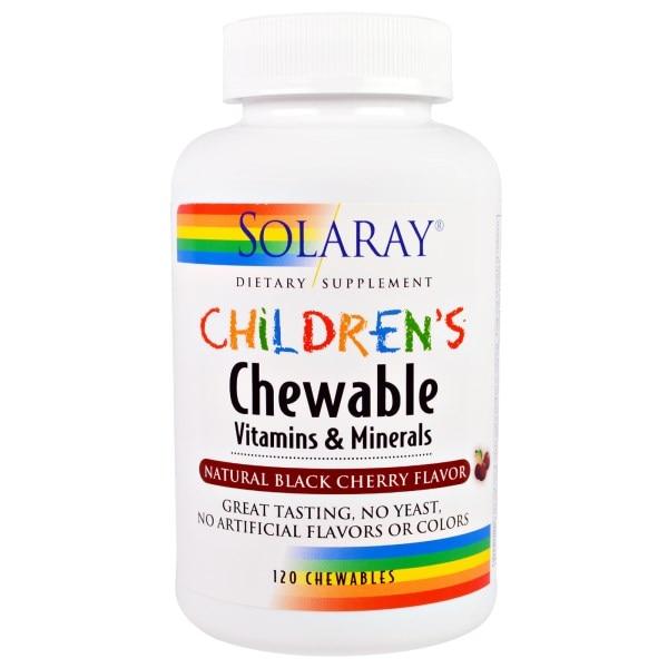 Solaray, Дитячі жувальні вітаміни і мінерали, натуральний смак чорної вишні, 120 жувальних гумок