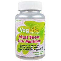 VegLife, Vital Teen, вітамінний комплекс для дівчаток, 60 капсул вегетаріанських