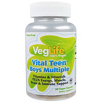 VegLife, Vital Teen, вітамінний комплекс для хлопчиків, 60 капсул