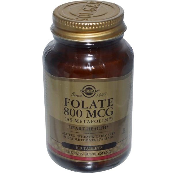 Solgar, Фолат у вигляді метафолина, 800 мкг, 100 таблеток