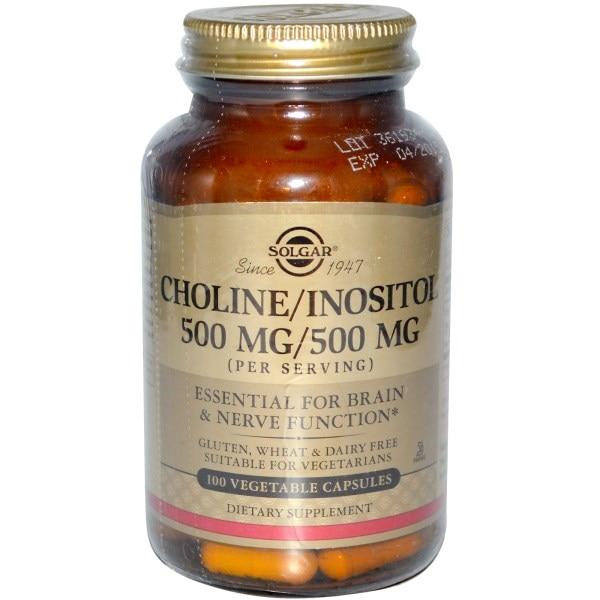 Solgar, Холін/Інозитол, 500 мг/500 мг, 100 капсул на рослинній основі