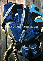 Мужской махровый халат Maison Dor Marine Club с капюшоном и тапками синий