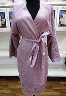 Жіночий халат бамбуковий Maison D'or Lisa з мереживом фіолетовий