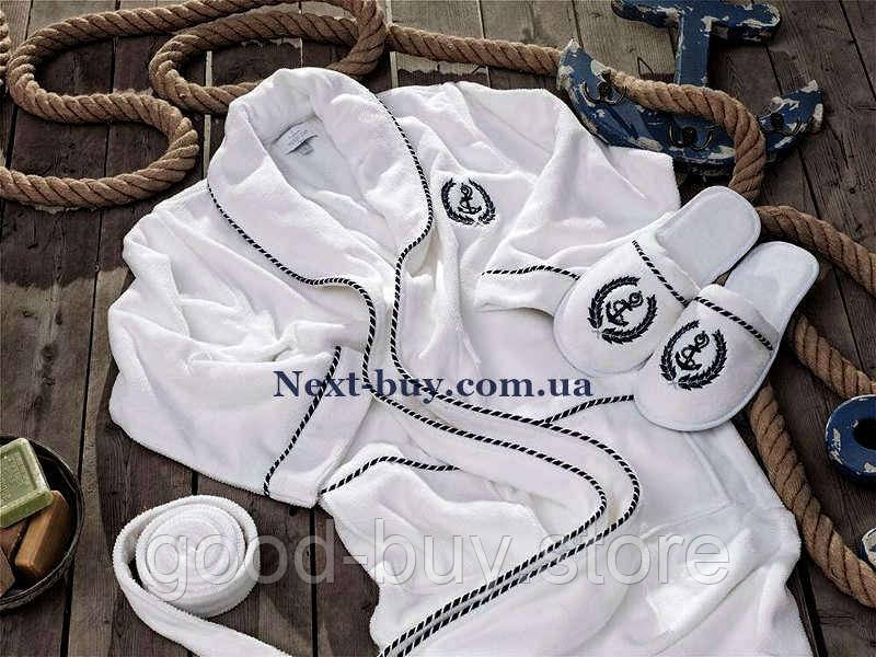 Чоловічий маховий халат Maison Dor Michel Sailing з тапками білий