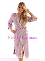 Жіночий халат бамбуковий Maison D'or Celyn Long з мереживом фіолетовий