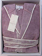 Жіночий халат бамбуковий Maison D'or Paris Vassago з гіпюрром фіолетовий