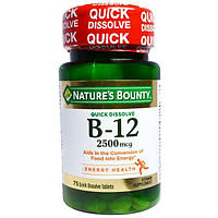 Natures Bounty, B-12, вишневий натуральний смак, 2500 мкг, 75 швидкорозчинних таблеток