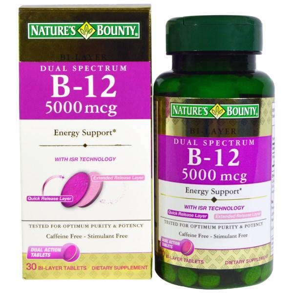 Natures Bounty, Dual Spectrum B-12 , 5000 mcg, 30 Bi-Layer Tablets