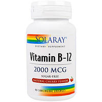 Solaray, Vitamin B-12, Смак вишні , Sugar Free, 2000 mcg, 90 льодяників