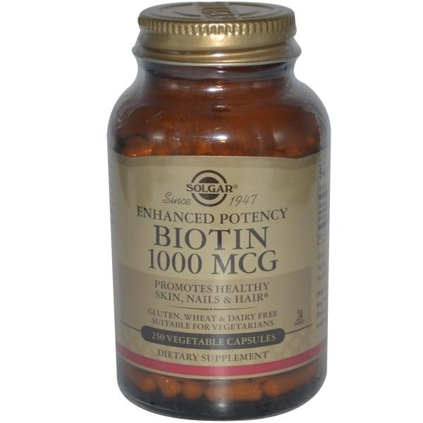 Solgar, Біотин (Biotin), 1000 мкг, 250 рослинних капсул