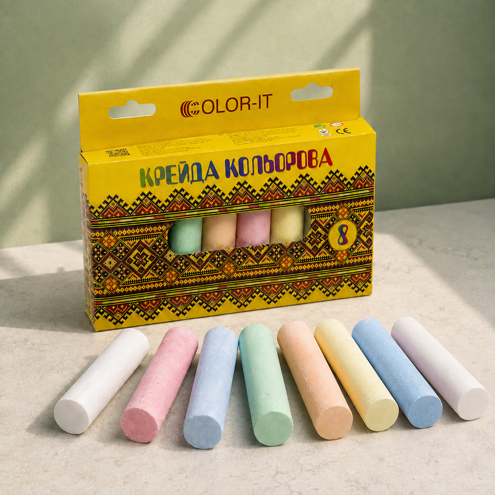 Мел для рисования JAMBO C, 8 цветов, круглый цветной (Мелки для асфальта и доски)