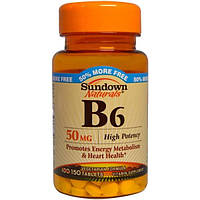 Sundown Naturals, Витамин B6, 50 мг, 150 таблеток