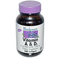 Bluebonnet Nutrition, Вітаміни A і D3, 100 гельових капсул