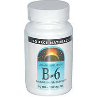 Source Naturals, Витамины B-6, 50 мг, 250 таблеток