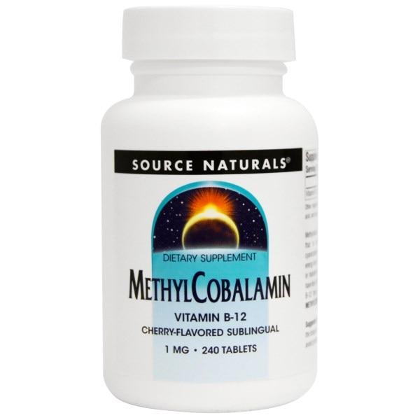 Source Naturals, Метилкобаламін, З вишневим смаком Під язик, 1 мг, 240 таблеток