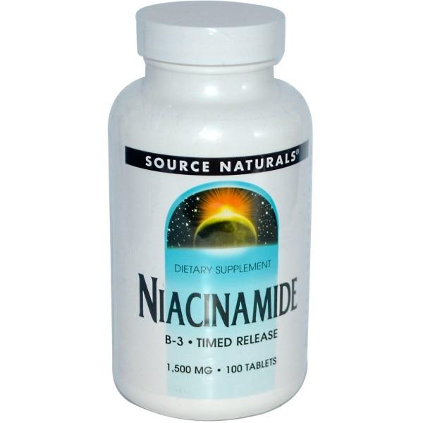 Source Naturals, Нікотинамід, B-3,починає діяти в запланований час, 1500 мг, 100 таблеток