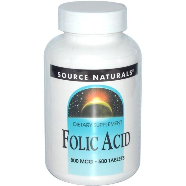 Source Naturals, Фолієва кислота, 800 мкг, 500 пігулок