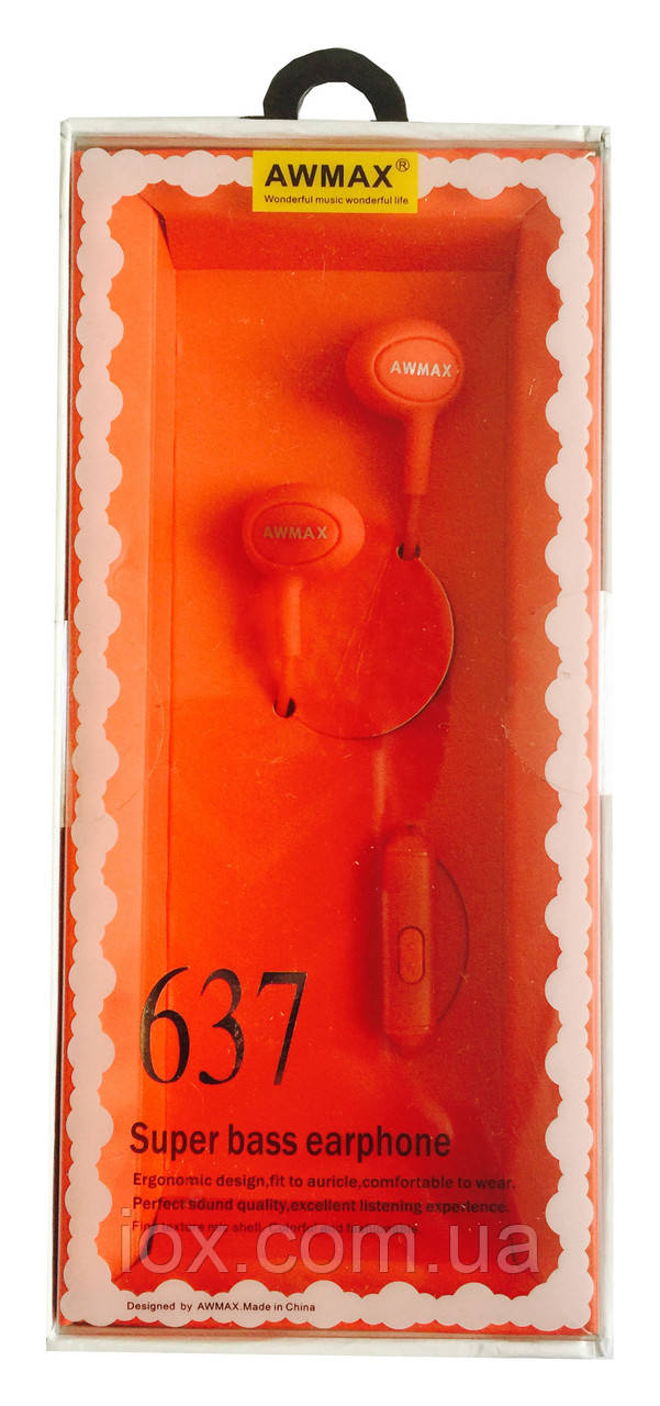 Hi-Fi навушники вкладиші, з мікрофоном і кнопкою управління Awmax 637