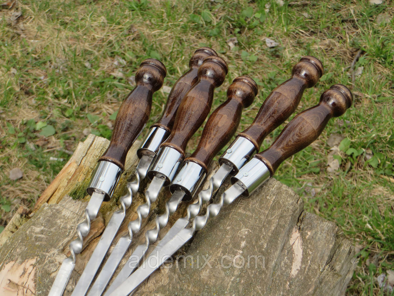 Шампуры ручной работы (630х12х3 мм) с деревянной ручкой, нержавеющая сталь. - фото 4 - id-p523554125