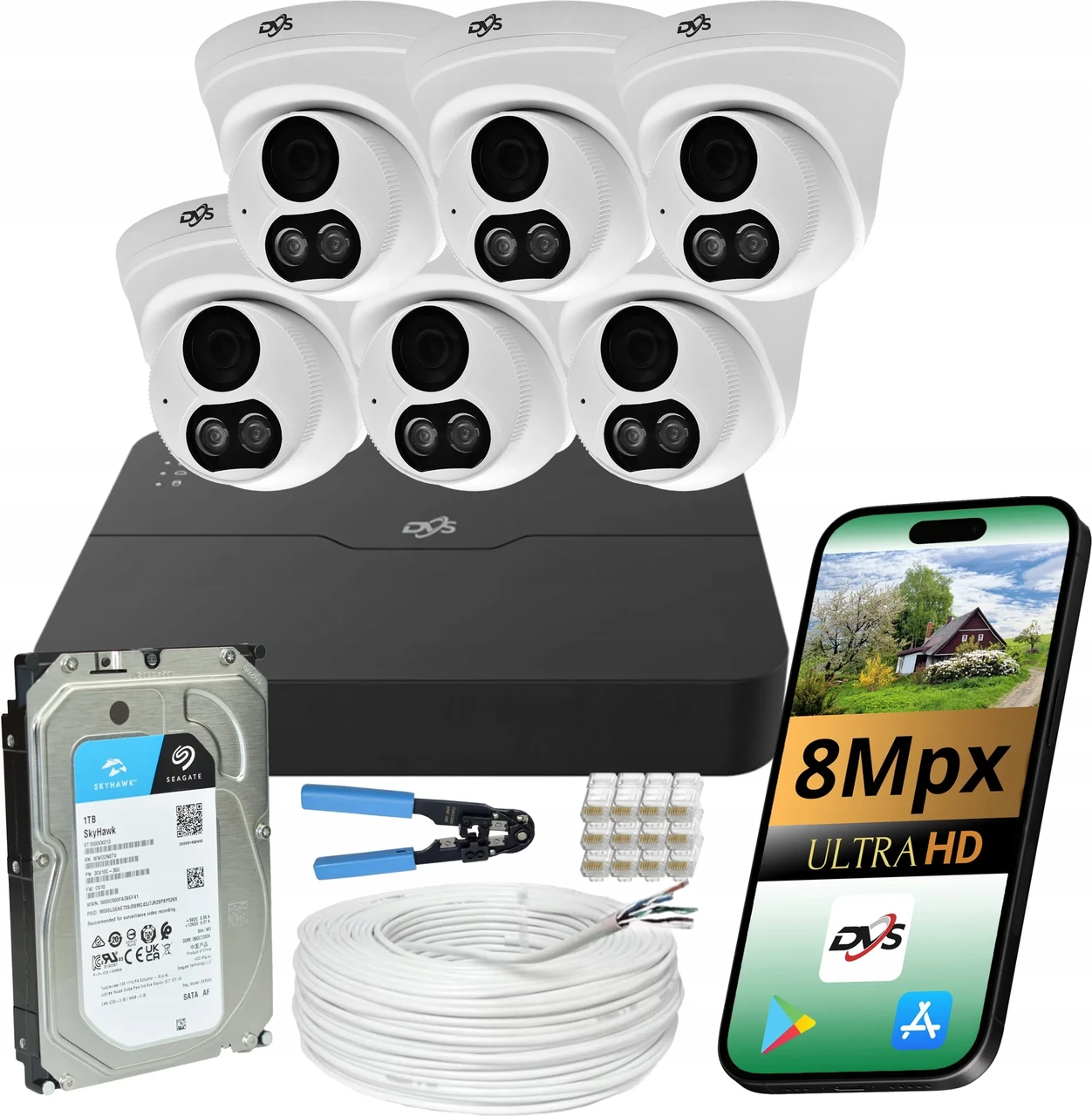 Dvs Камери Kopułkowe 4K Комплект 6szt. 8MPX Poe Диск 1TB Rejestrator Audio (наЗамовлення), фото 1