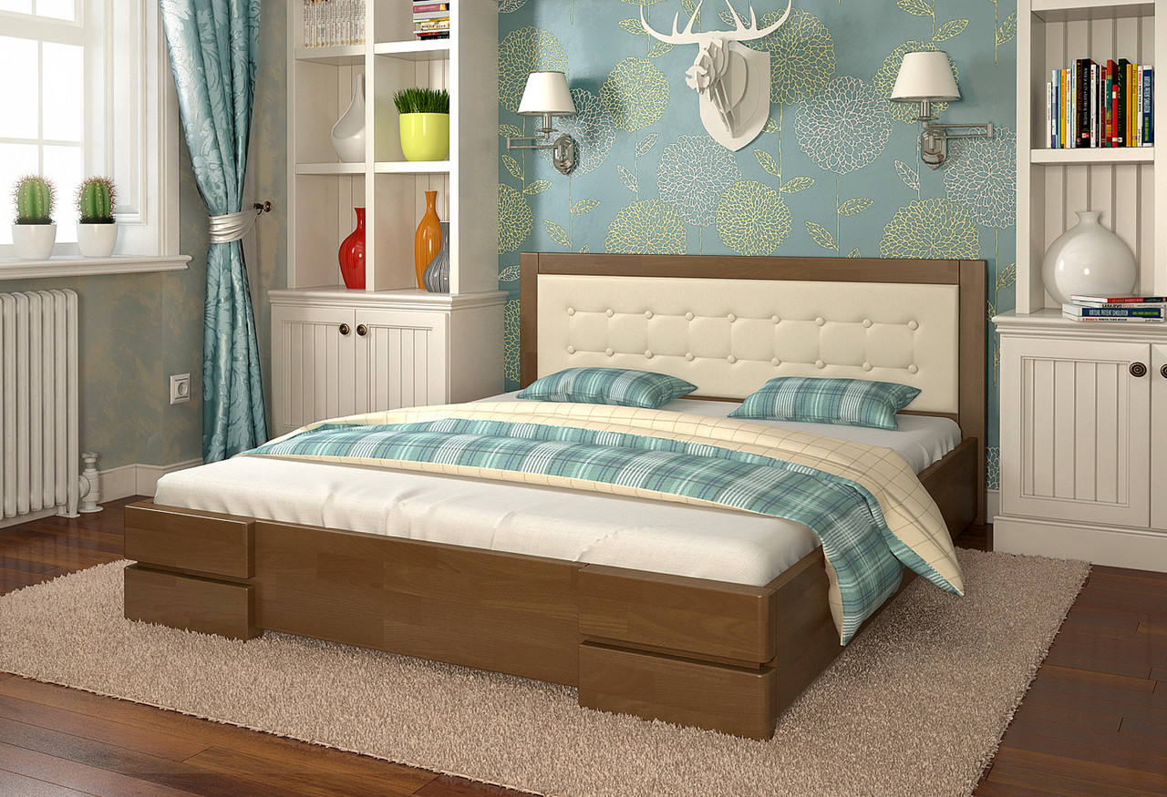 Ліжко дерев'яне з м'яким узголів'ям Регіна фабрика Арбор Древ