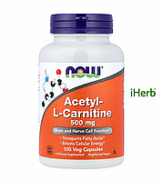 Ацетил-L-карнітин NOW Foods Acetyl-L-Carnitine 500 мг, для мозку та енергії, 100 капсул