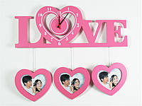 Часы настенные Famille Amour LOVE 48х22х4 см Дерево Розовый (13102)