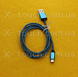 USB - Micro USB кабель в тканевой оболочке 1 м, Шнур micro usb 2.0 для Samsung (цвет салатовый), фото 2