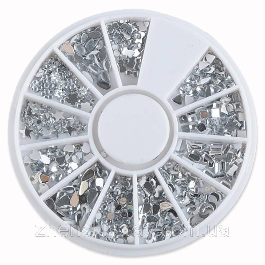 Стрази для нігтів у карусельці різних форм (колір прозорий)