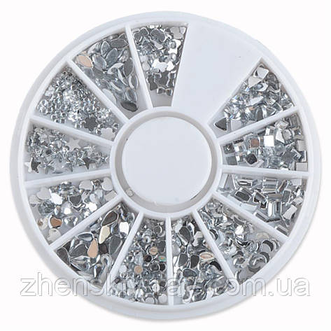 Стрази для нігтів у карусельці різних форм (колір прозорий), фото 1