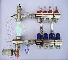 Колектор Грос на 4 виходи для теплої підлоги в зборі