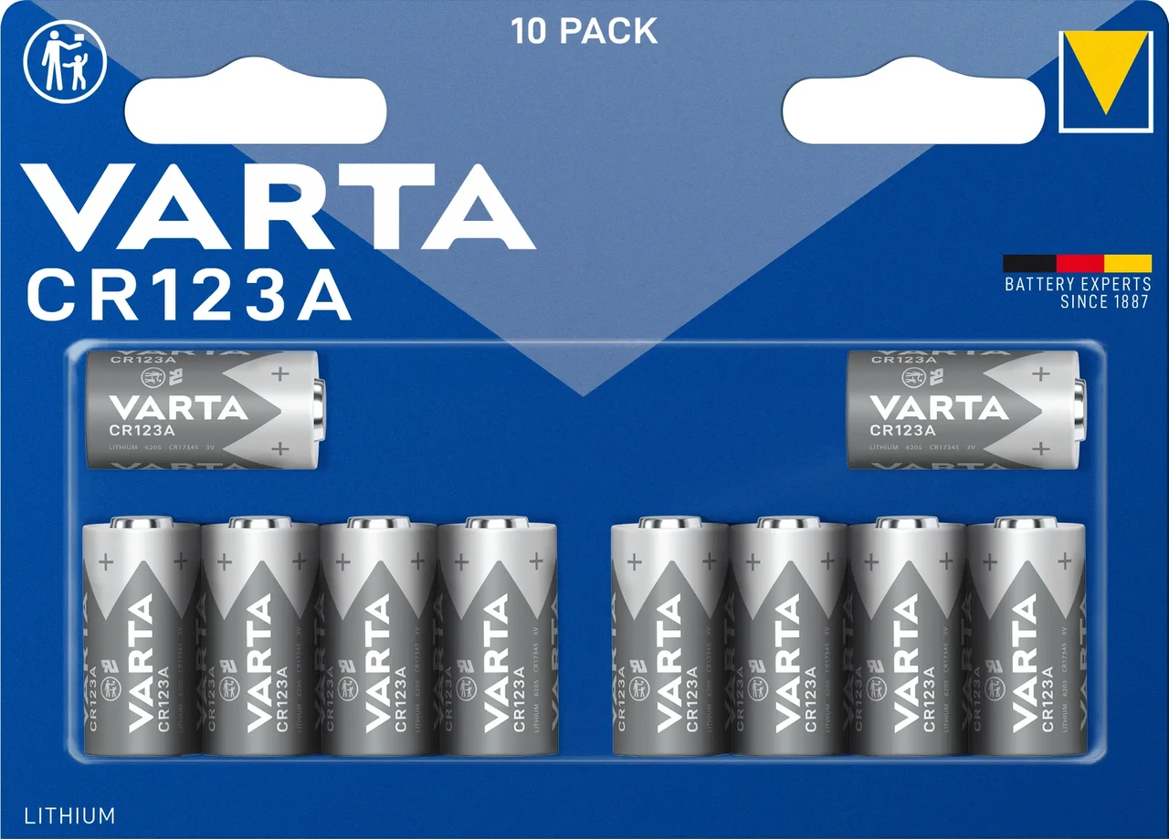 Батарейка для камери CR-123A Varta LITHIUM Cylindr. CR123A Bli10 1430 мАг 3 В 10 шт., фото 1