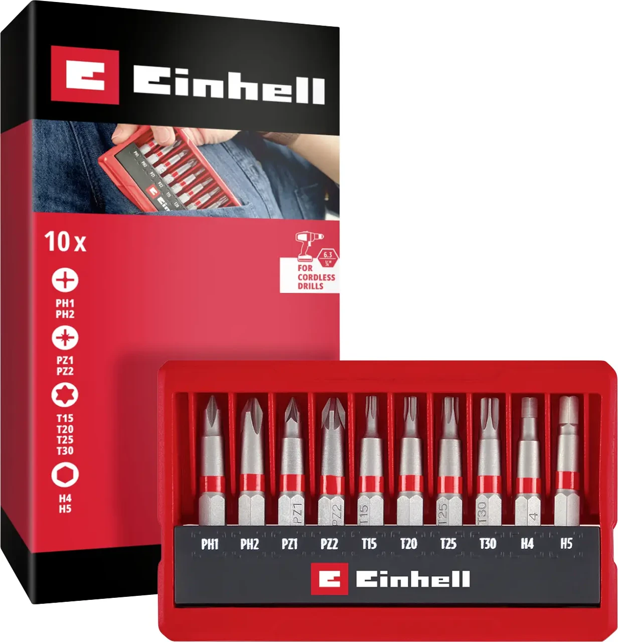 Набор бит Einhell Bit Taschenbox 10tlg 118643, 10 шт. PH, PZ, внутренний шестигранник, TX, фото 1