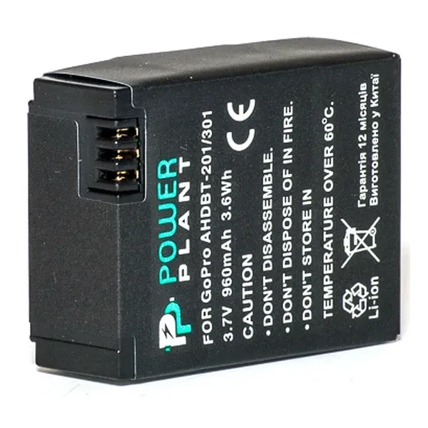 Акумулятор для відеокамери PowerPlant GoPro Hero 3, AHDBT-201, 301 Black 960mAh, фото 1