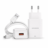 Комплект зарядки SENDEM OG02 3.1А с кабелем Micro-USB, евровилка, белый