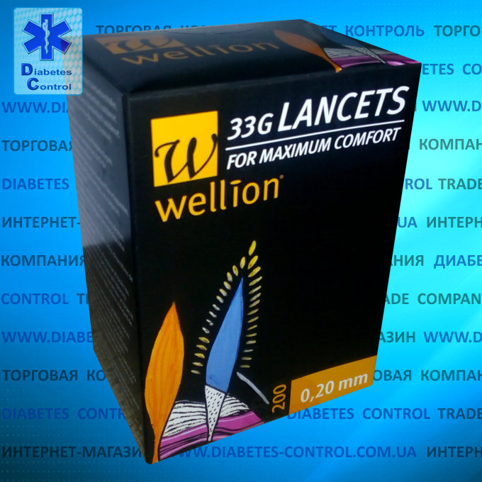 Ланцети універсальні Wellion 33G (0.2 мм), дуже тонка голка, 10 шт.