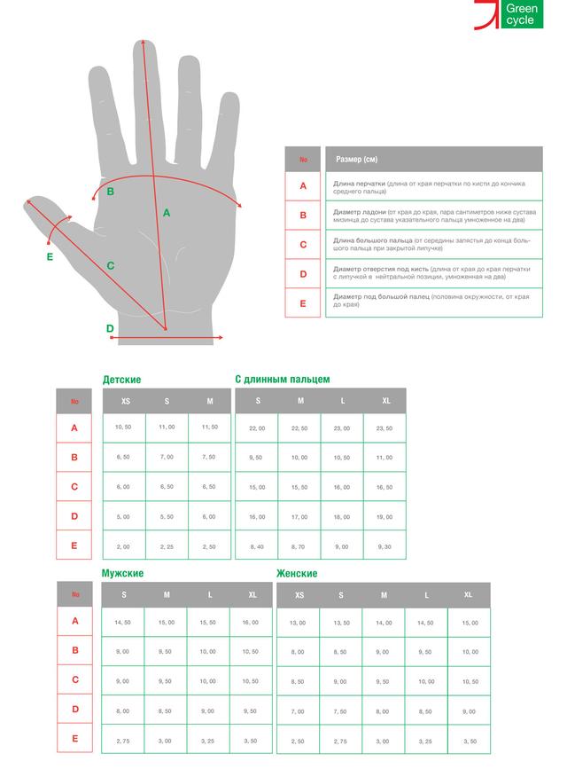 розмірна сітка рукавичок Green Cycle