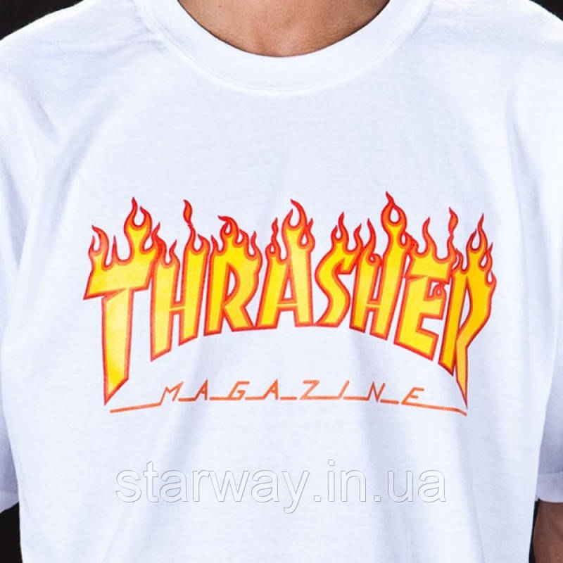Біла стильна футболка | thrasher magazine logo