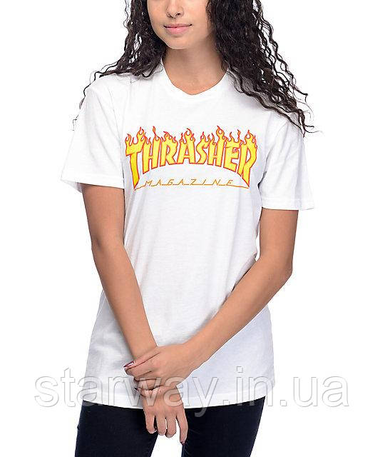 Белая женская футболка трэшер | thrasher logo - фото 2 - id-p524809564