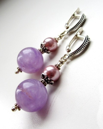 Сережки з аметистом і перлами