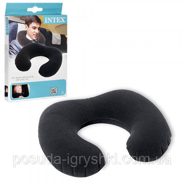 Подушка-підголовник 68675 Intex Travel Pillow розмір 36-30-10см, надувна, чорна, флокове покриття, в коробці 14-12-4см., фото 1
