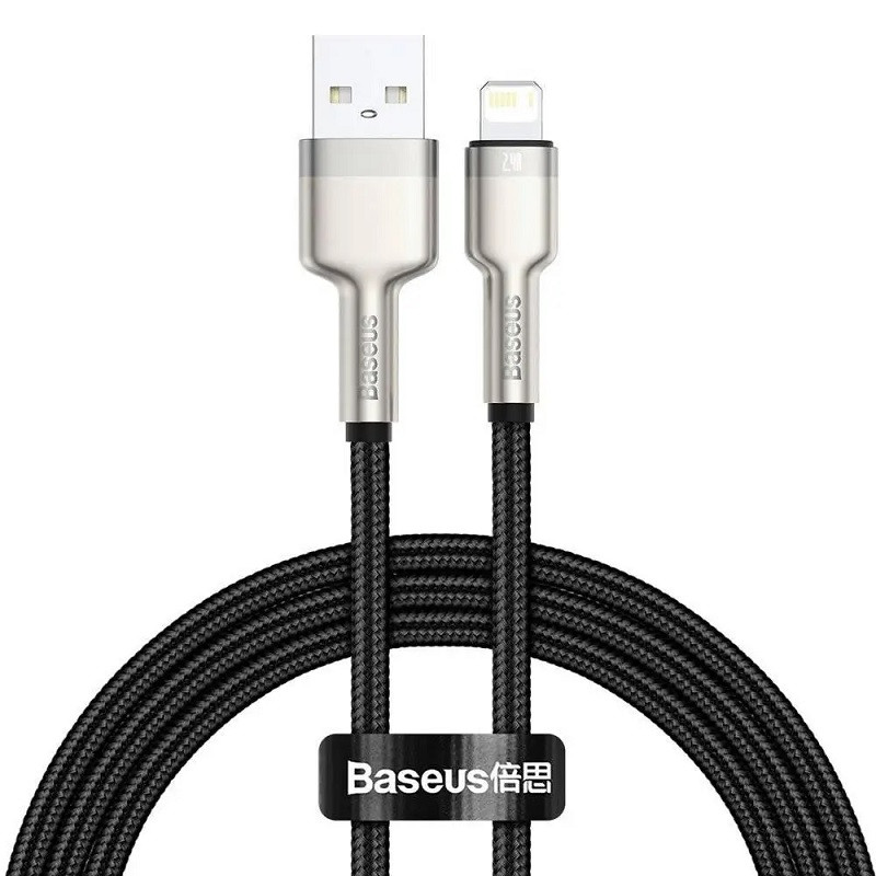 Кабель Baseus Cafule Series Metal Data Cable USB to IP 2.4A 1m Black (CALJK-A01), фото 1