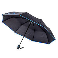 Зонт складной полуавтоматический, ручка пластик, черный с синей каймой, от 10 шт.