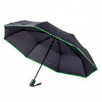 Зонт складной полуавтоматический, ручка пластик, черный с зеленой каймой, от 10 шт.