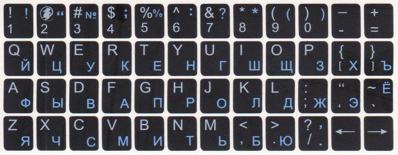 Наклейки на клавиатуру Grand непрозрачные UA / EN / RU 12 x 13 мм черный фон - фото 2 - id-p45135129